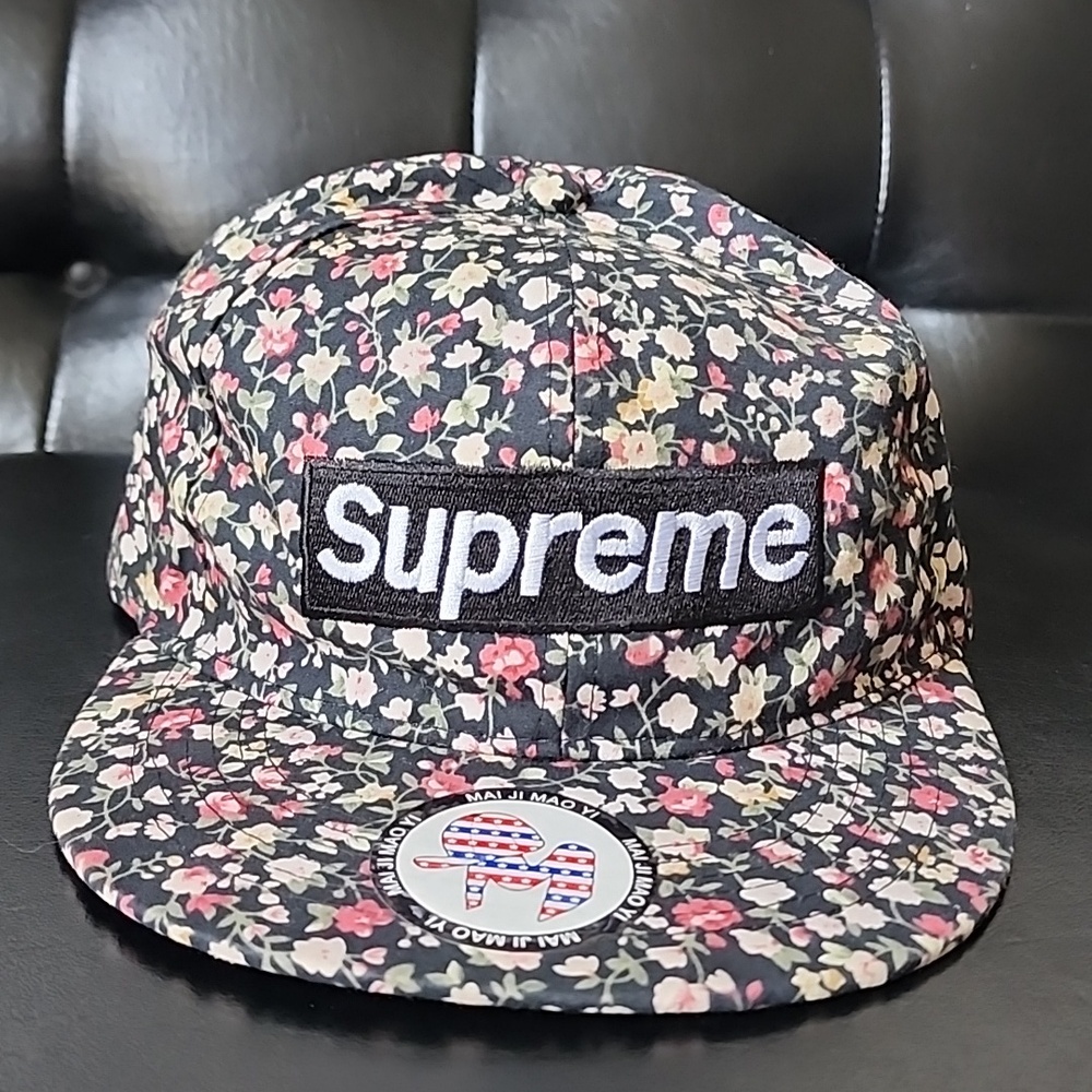 Supreme Floral Black Box Logo 6-Panel Baseball Hat Cap
